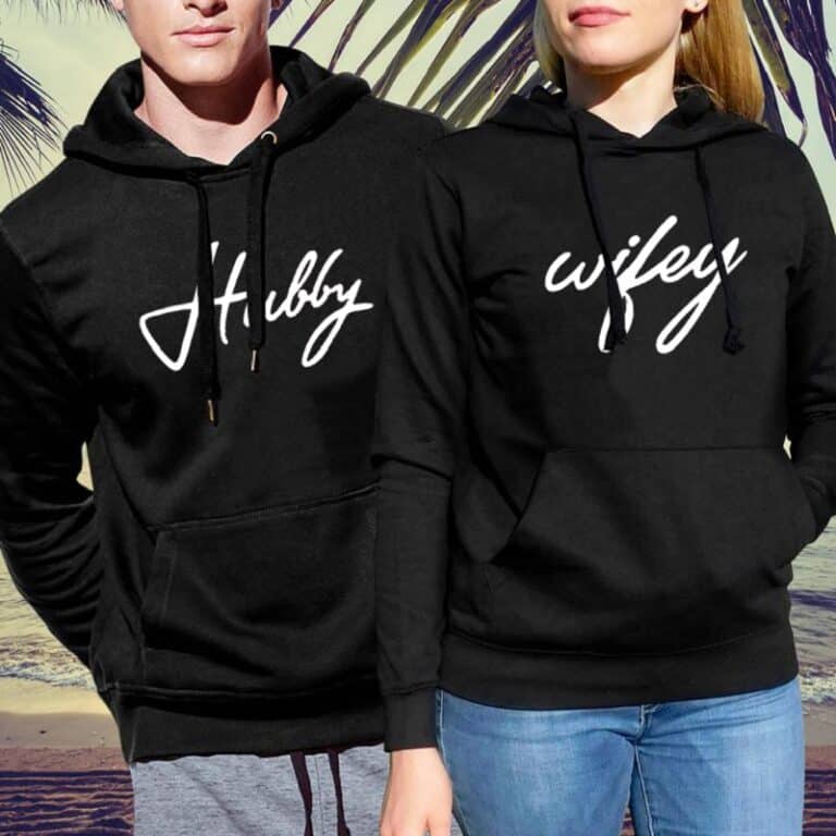 Sweat noir pour couple "hubby" et "wifey" sur un couple
